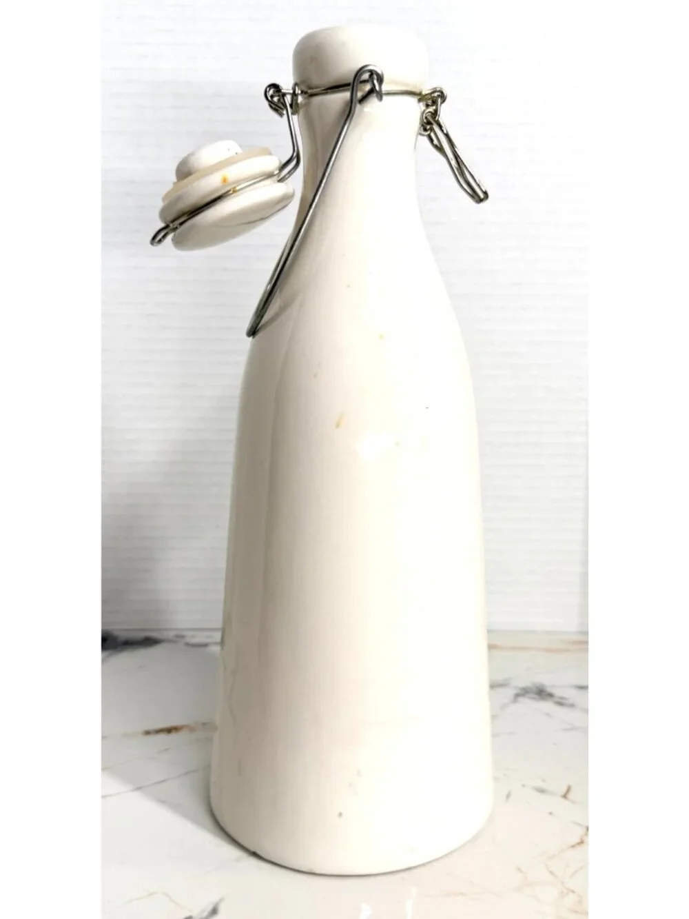 Vintage White Ceramic Milk Bottle Swing Top Wire Bale Lid Farmhouse Decor 12